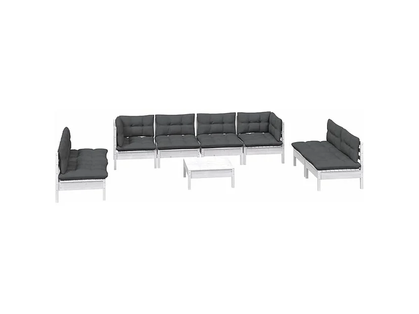 Salon de jardin 9 pcs avec coussins bois de pin massif