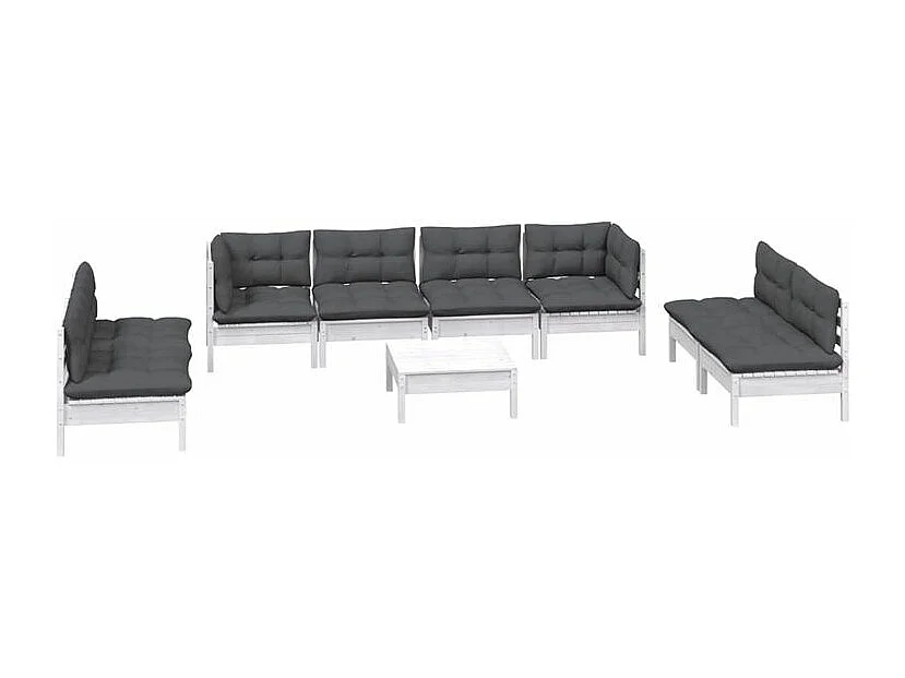 Salon de jardin 9 pcs avec coussins bois de pin massif