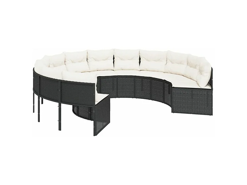 Canapé de jardin avec table coussins rond noir résine tressée