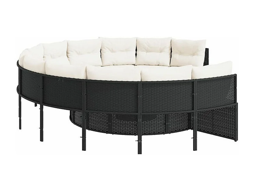 Canapé de jardin avec table coussins rond noir résine tressée