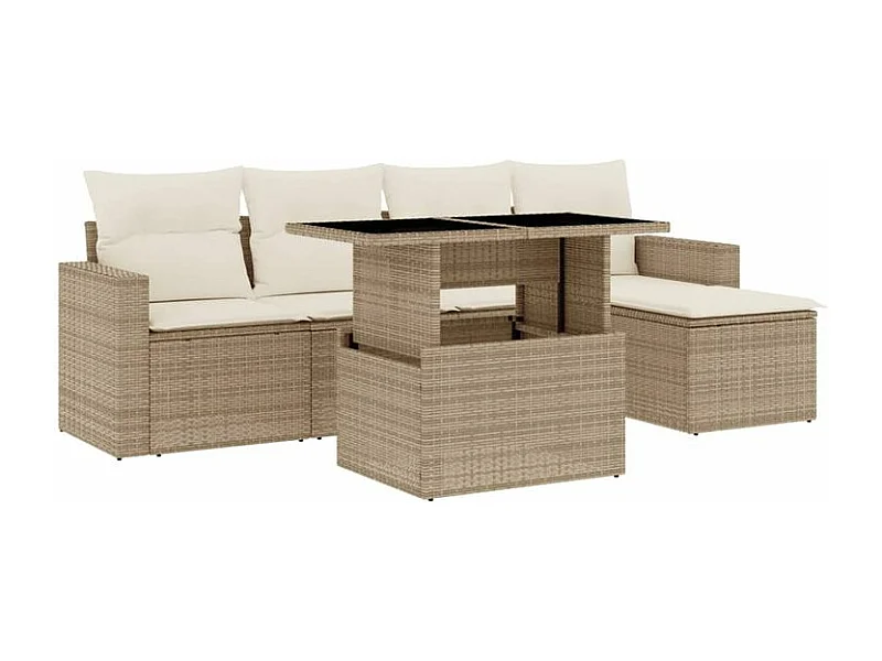 Salon de jardin avec coussins 6 pcs beige résine tressée
