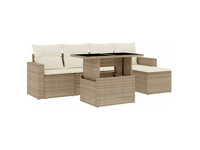 Salon de jardin avec coussins 6 pcs beige résine tressée