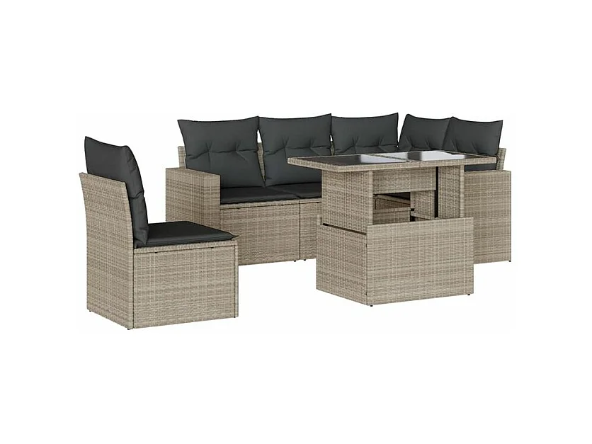 Salon de jardin 6 pcs avec coussins gris clair résine tressée