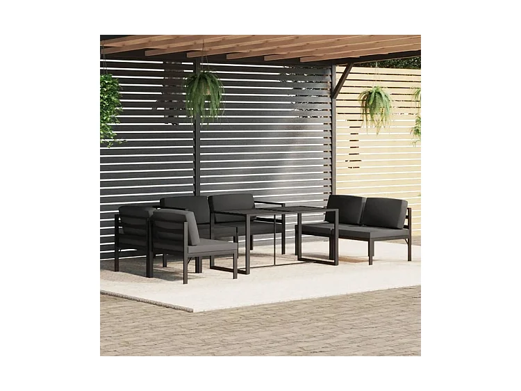 Salon de jardin 7 pcs avec coussins Aluminium Anthracite