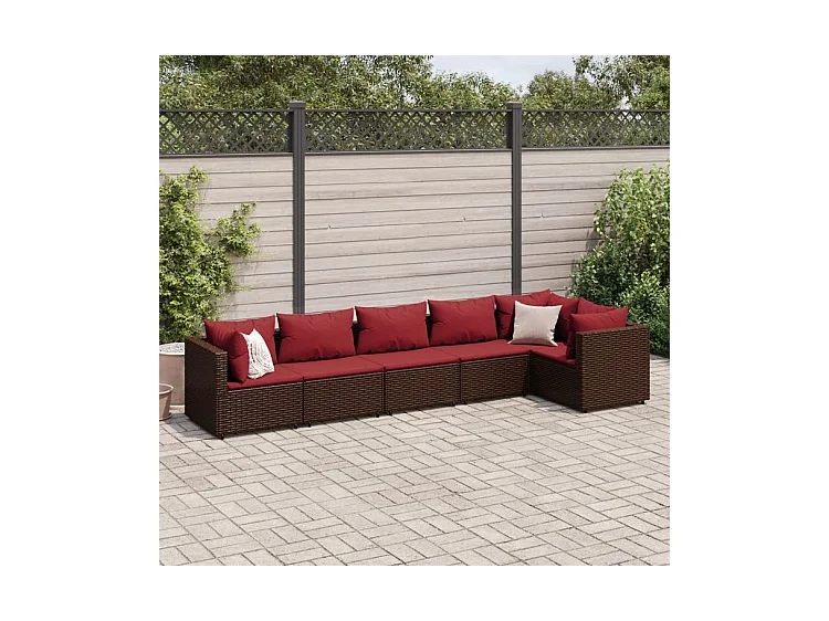 Salon de jardin 6 pcs avec coussins Marron Résine tressée