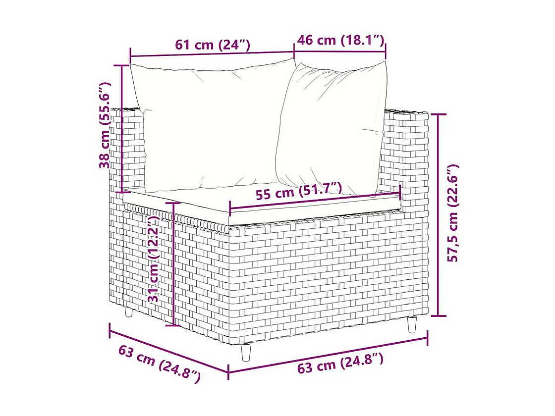 Salon de jardin 6 pcs avec coussins Marron Résine tressée