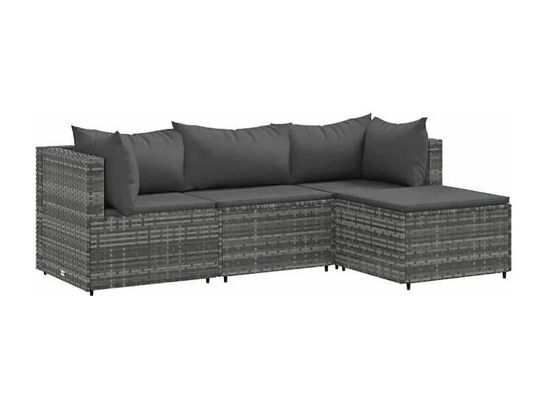 Salon de jardin 4 pcs avec coussins Gris Résine tressée