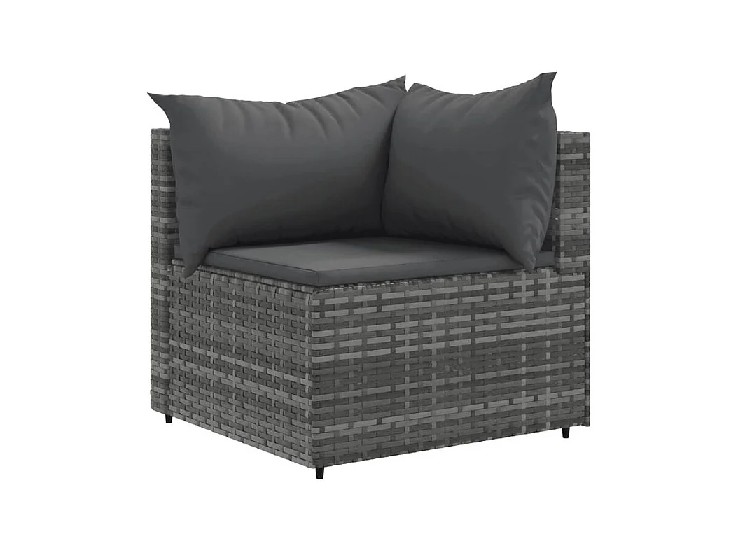 Salon de jardin 4 pcs avec coussins Gris Résine tressée