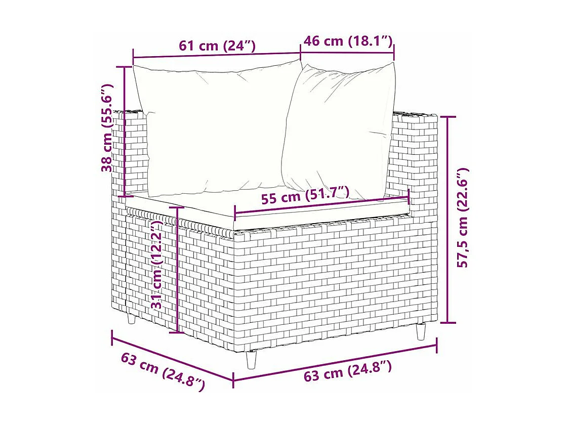 Salon de jardin 4 pcs avec coussins Gris Résine tressée
