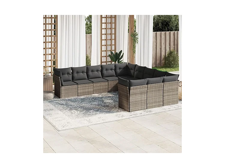 Salon de jardin 11 pcs avec coussins gris clair résine tressée