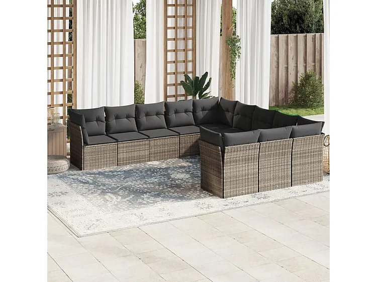 Salon de jardin 11 pcs avec coussins gris clair résine tressée