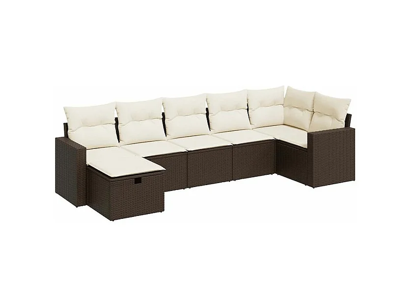 Salon de jardin avec coussins 7 pcs marron résine tressée