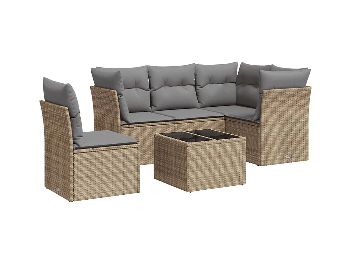 Salon de jardin avec coussins 6 pcs beige résine tressée