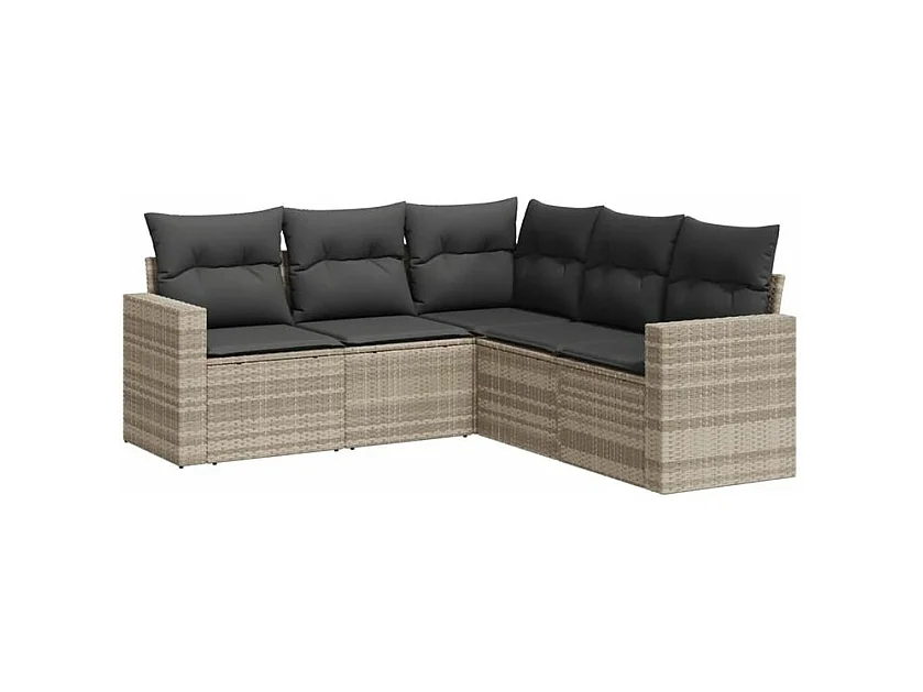 Salon de jardin 5 pcs avec coussins gris clair résine tressée