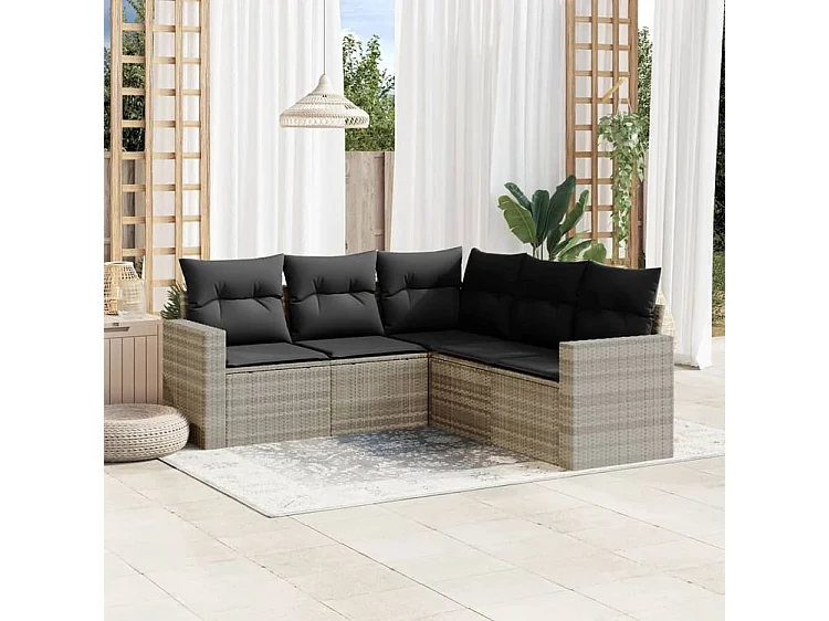 Salon de jardin 5 pcs avec coussins gris clair résine tressée