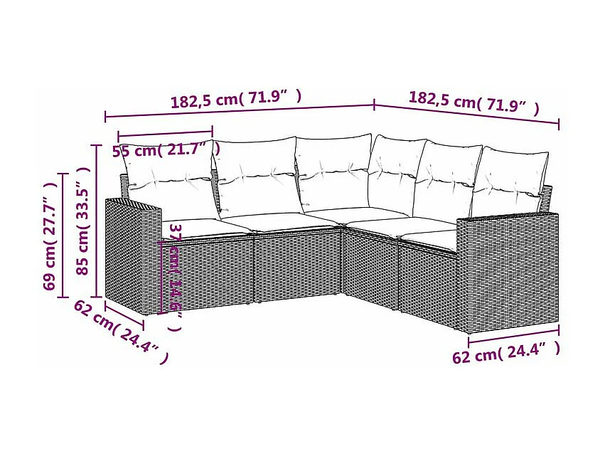 Salon de jardin 5 pcs avec coussins gris clair résine tressée