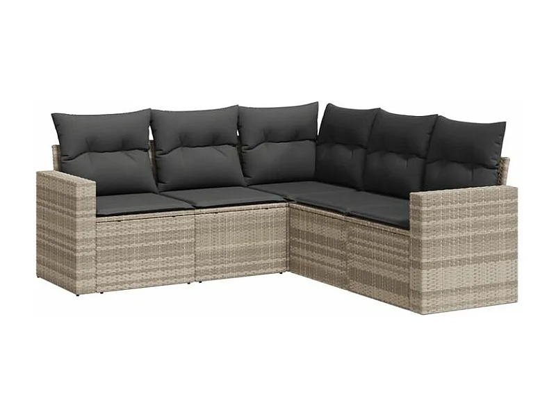 Salon de jardin 5 pcs avec coussins gris clair résine tressée