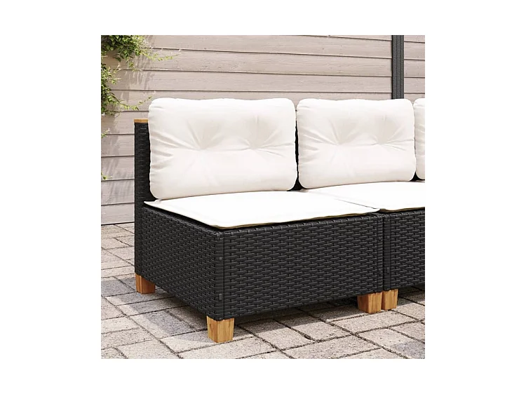 Canapé de jardin sans accoudoirs coussins noir résine tressée