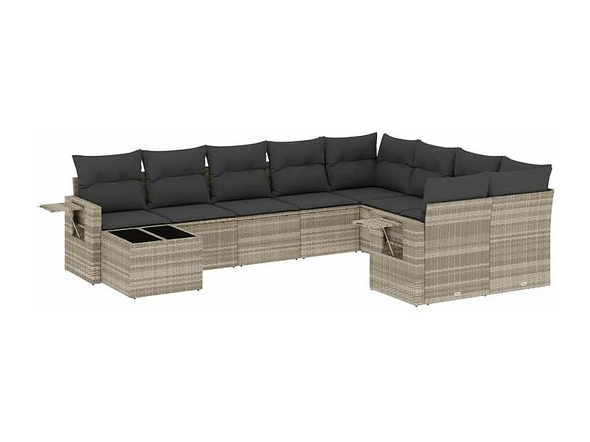 Salon de jardin avec coussins 10 pcs gris clair résine tressée