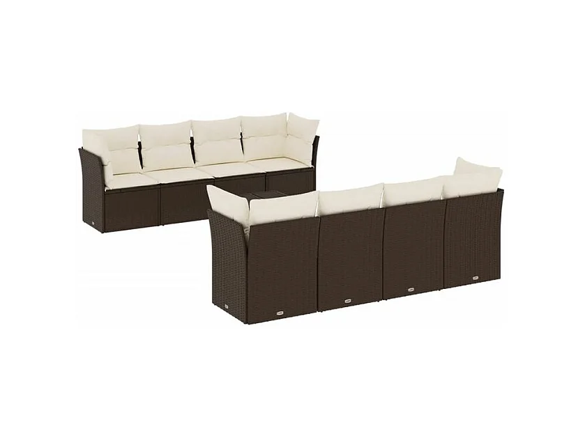 Salon de jardin avec coussins 9 pcs marron résine tressée