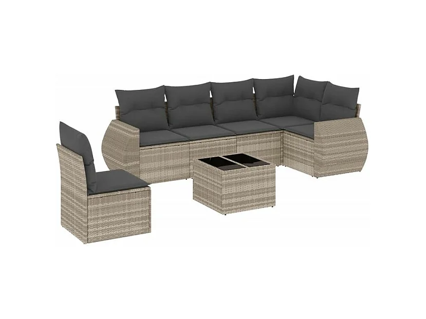 Salon de jardin avec coussins 7 pcs gris clair résine tressée