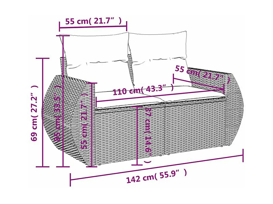 Salon de jardin avec coussins 7 pcs gris clair résine tressée