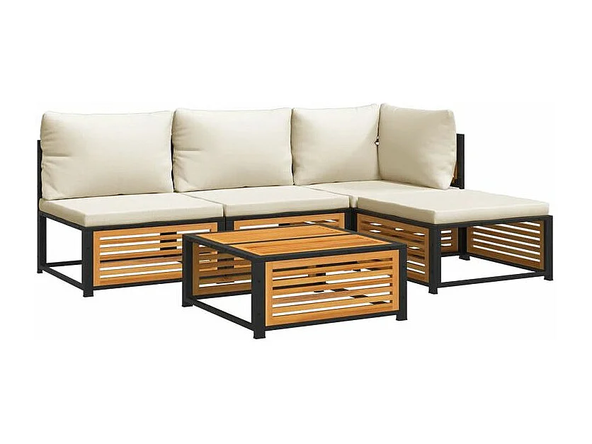 Salon de jardin avec coussins 5 pcs Bois d'acacia solide