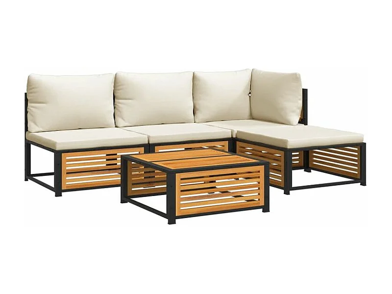 Salon de jardin avec coussins 5 pcs Bois d'acacia solide