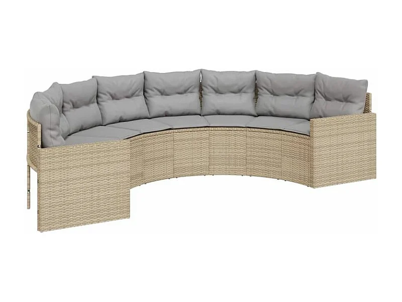 Canapé de jardin avec coussins demi-rond beige résine tressée