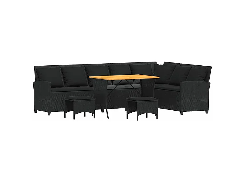 Salon de jardin 4 pcs avec coussins forme L noir résine tressée