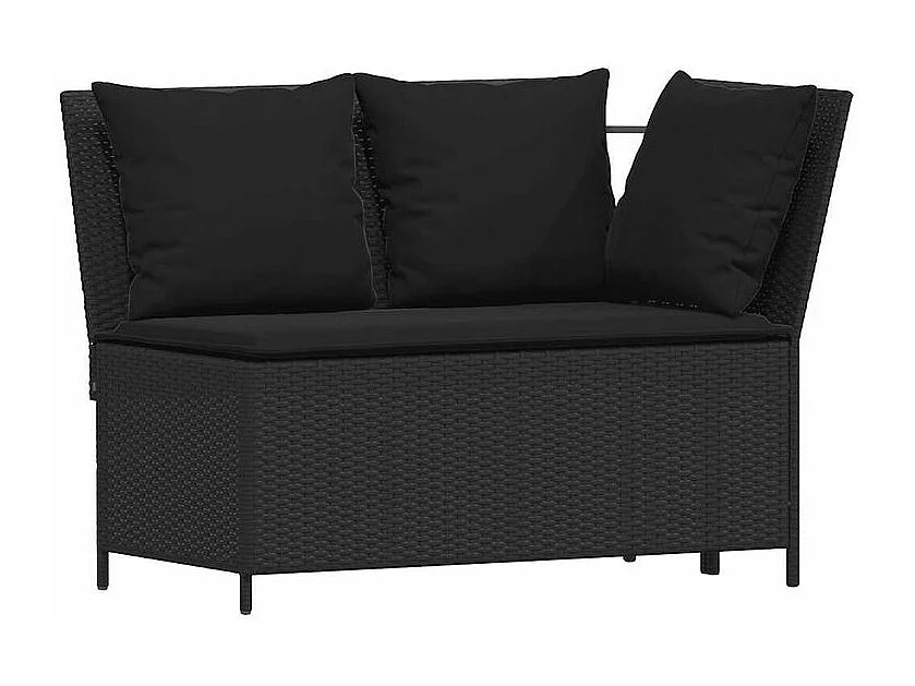 Salon de jardin 4 pcs avec coussins forme L noir résine tressée