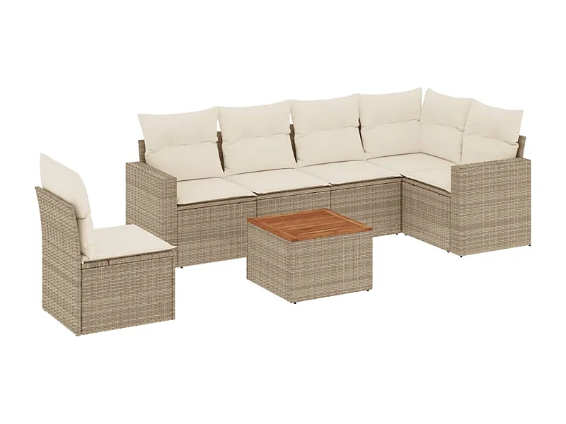 Salon de jardin avec coussins 7 pcs beige résine tressée