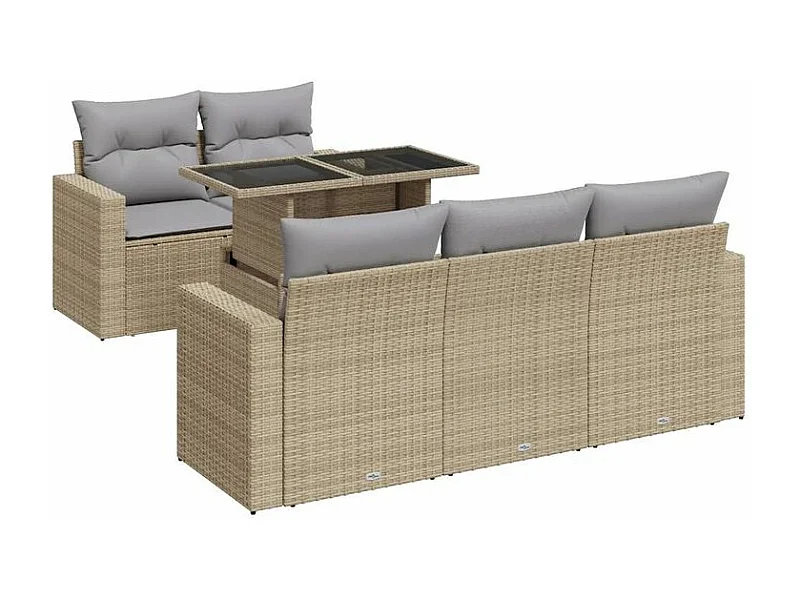 Salon de jardin avec coussins 6 pcs beige résine tressée