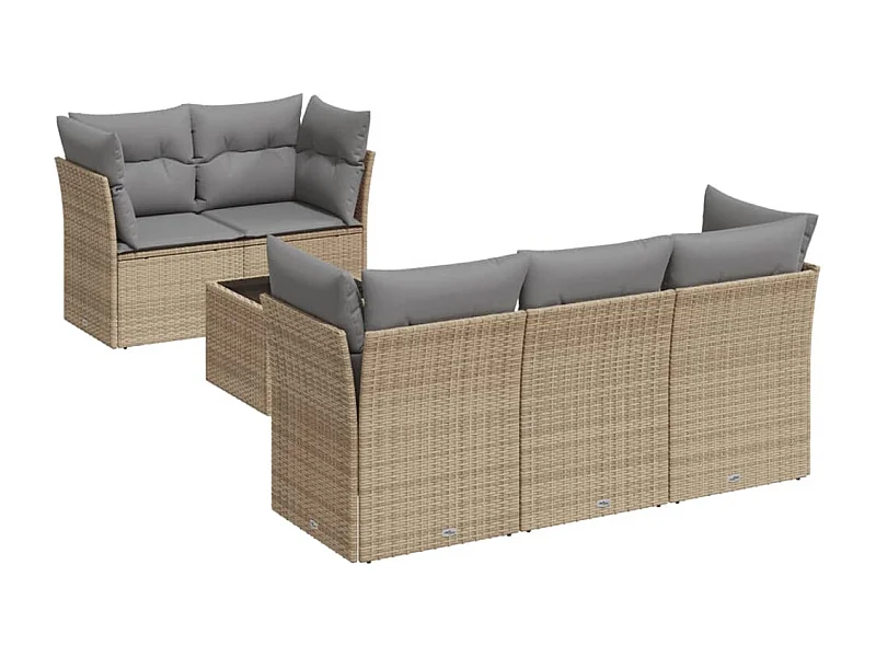 Salon de jardin avec coussins 6 pcs beige résine tressée