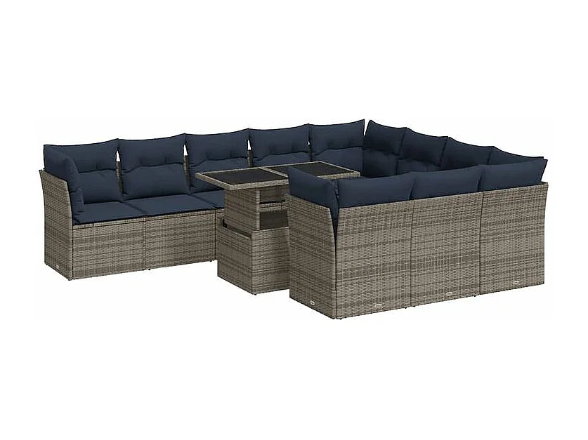 Ensemble de canapés de jardin 11 pcs et coussins rotin acacia