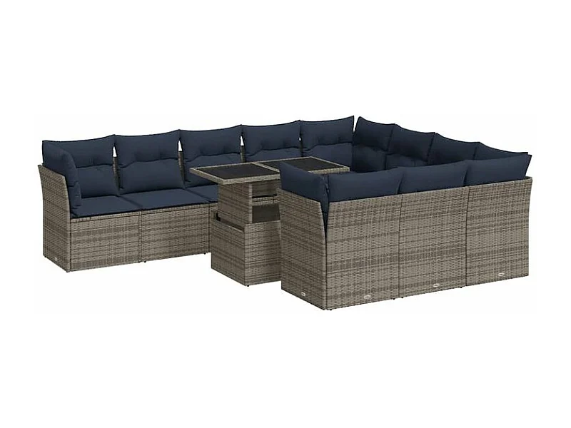 Ensemble de canapés de jardin 11 pcs et coussins rotin acacia