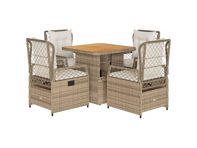 Ensemble à manger de jardin avec coussins 5pcs Beige poly rotin