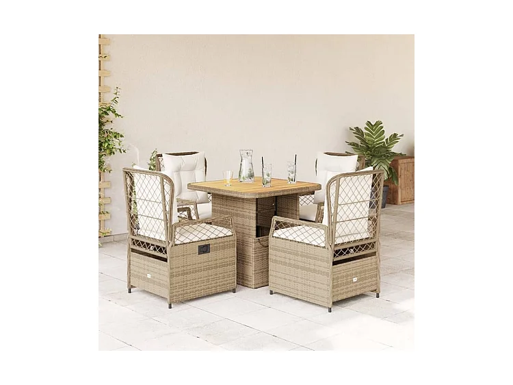 Ensemble à manger de jardin avec coussins 5pcs Beige poly rotin