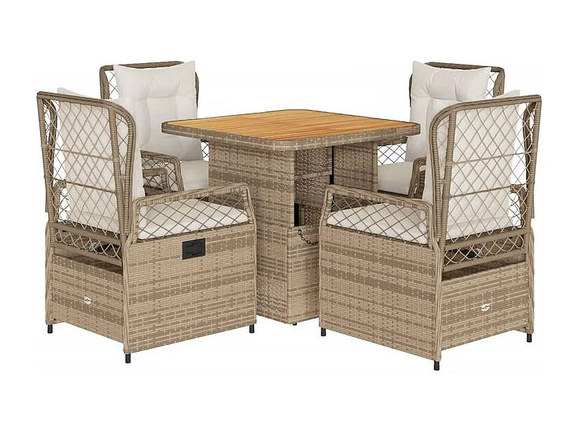 Ensemble à manger de jardin avec coussins 5pcs Beige poly rotin