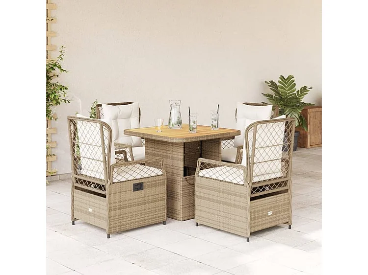 Ensemble à manger de jardin avec coussins 5pcs Beige poly rotin