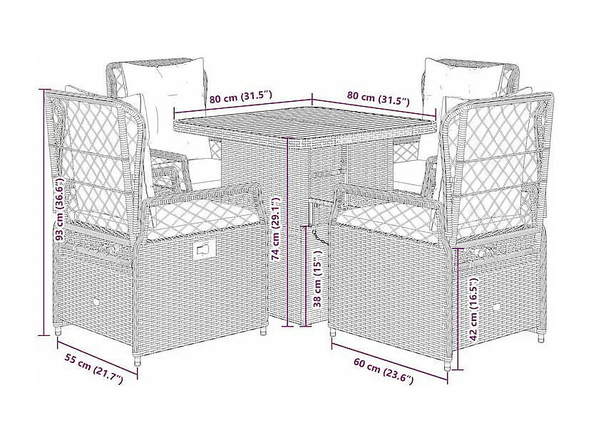 Ensemble à manger de jardin avec coussins 5pcs Beige poly rotin