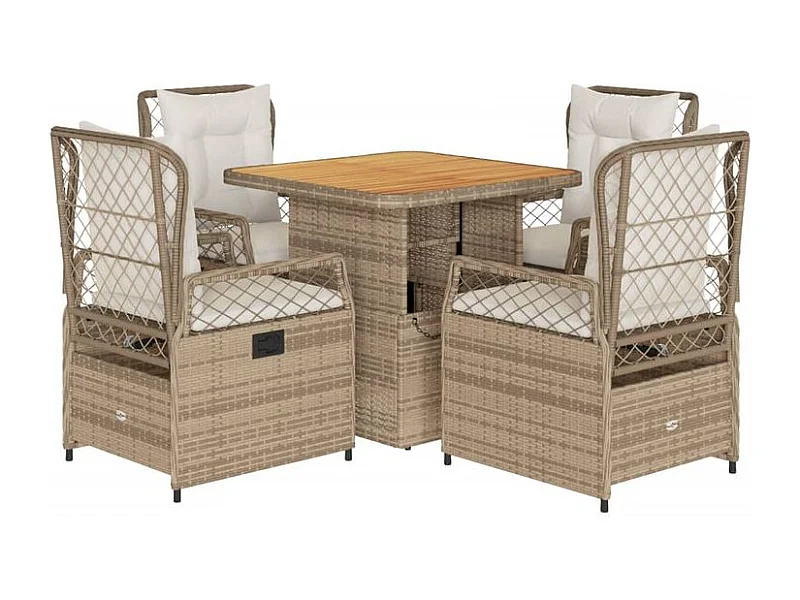 Ensemble à manger de jardin avec coussins 5pcs Beige poly rotin