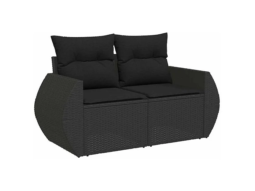 Salon de jardin 6 pcs avec coussins noir résine tressée