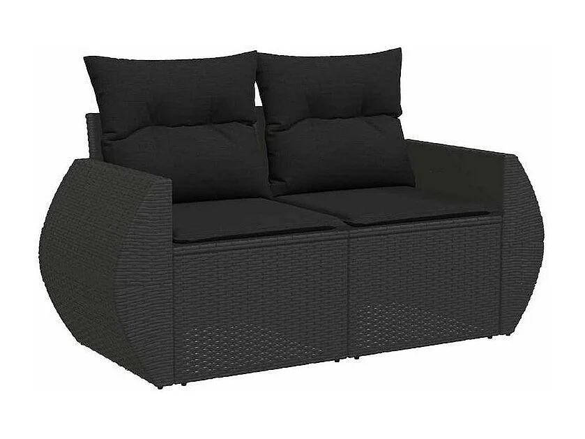 Salon de jardin 6 pcs avec coussins noir résine tressée