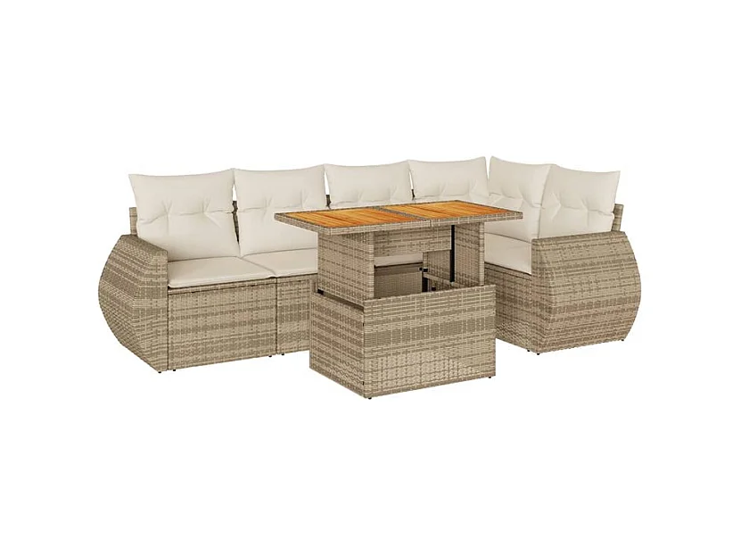 Salon de jardin avec coussins 6 pcs beige résine tressée