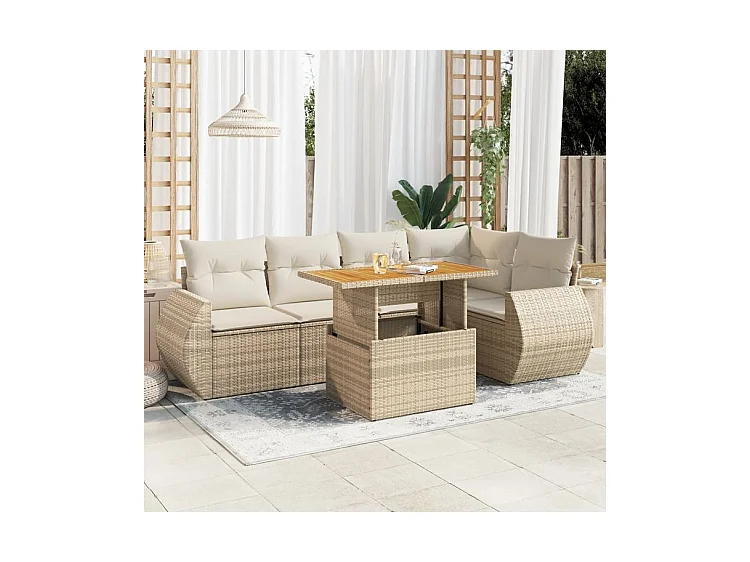Salon de jardin avec coussins 6 pcs beige résine tressée