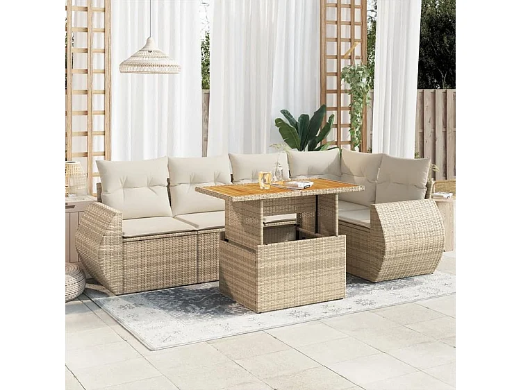 Salon de jardin avec coussins 6 pcs beige résine tressée