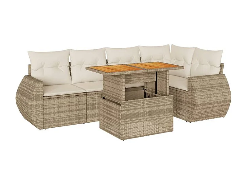 Salon de jardin avec coussins 6 pcs beige résine tressée