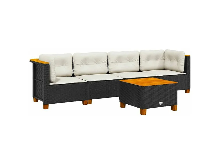 Salon de jardin 5 pcs avec coussins noir résine tressée