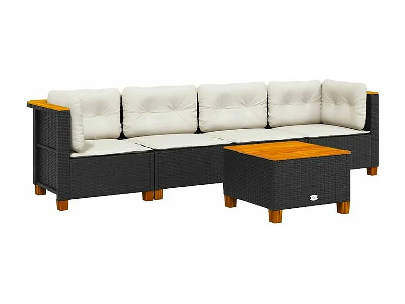 Salon de jardin 5 pcs avec coussins noir résine tressée